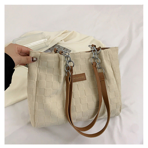 Elegant Plaid Textured Tote Bag