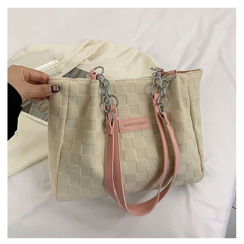 Elegant Plaid Textured Tote Bag