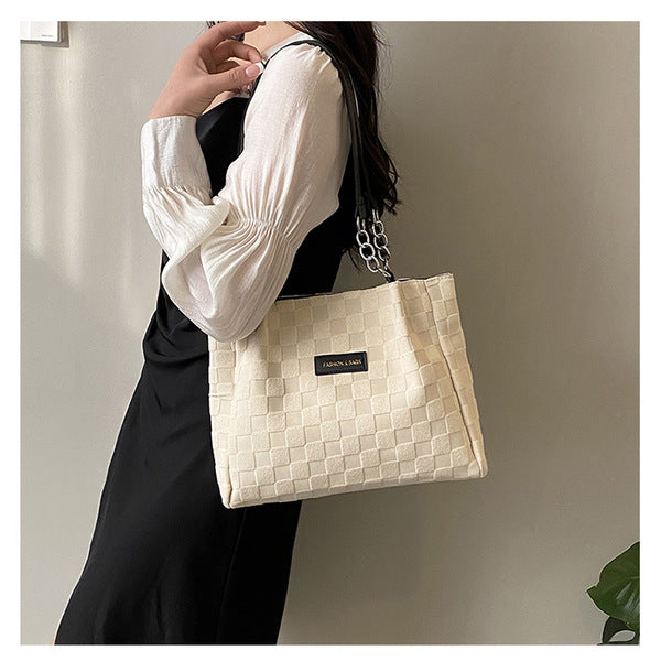 Elegant Plaid Textured Tote Bag