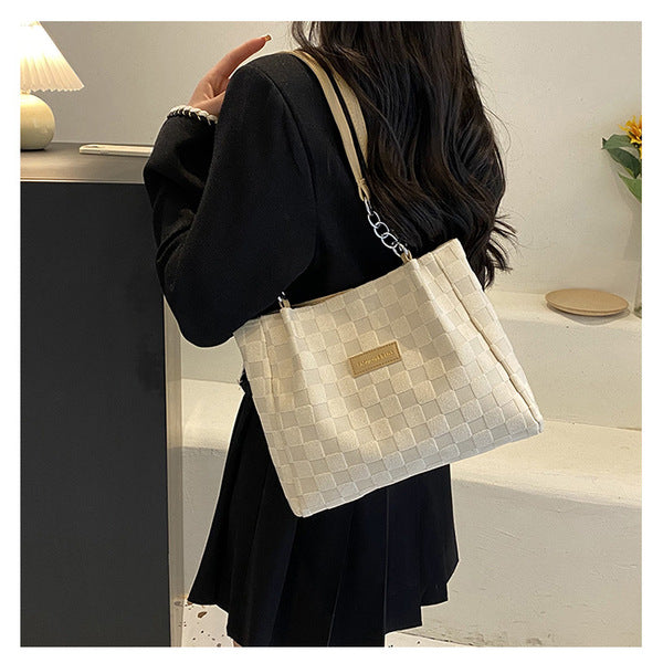 Elegant Plaid Textured Tote Bag