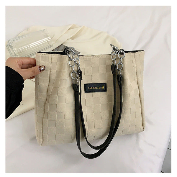 Elegant Plaid Textured Tote Bag
