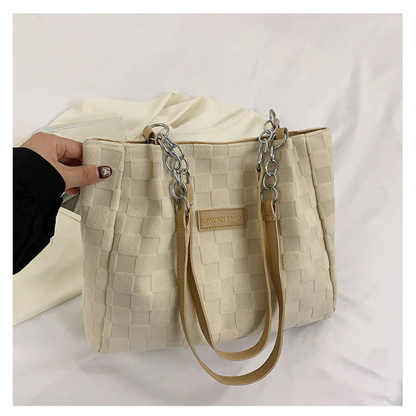 Elegant Plaid Textured Tote Bag