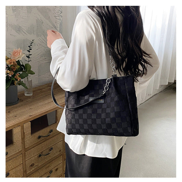 Elegant Plaid Textured Tote Bag